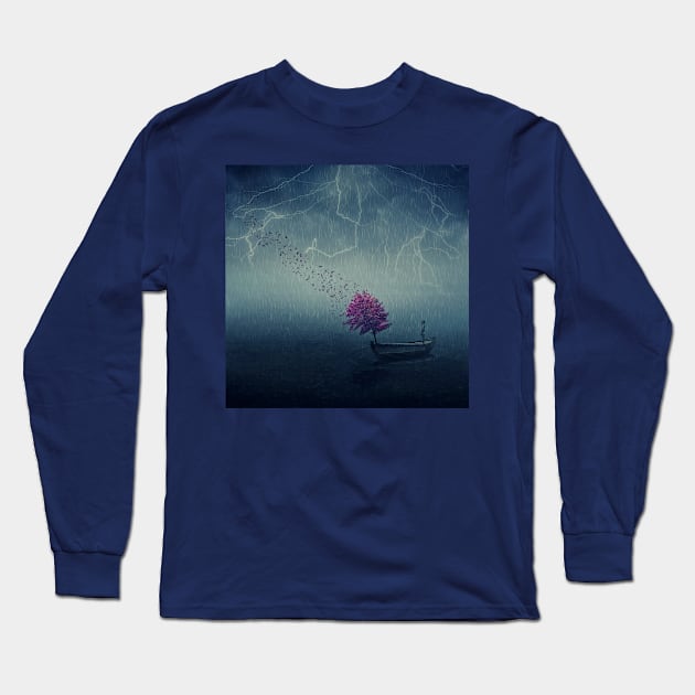 lonely boy floating Long Sleeve T-Shirt by psychoshadow